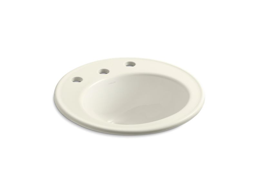 Brookline® 19" diameter drop-in bathroom sink with 8" widespread faucet holes, Biscuit