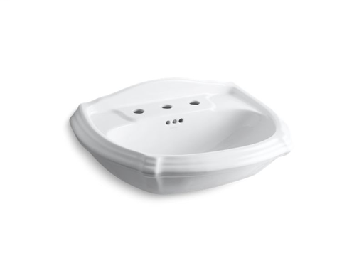 Portrait® pedestal bathroom sink basin with 8" widespread faucet holes, White