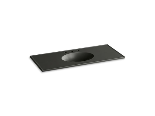 Ceramic/Impressions® 49" oval vanity-top bathroom sink with 8" centerset faucet holes, Thunder Grey Impressions