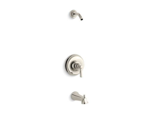Bancroft® Rite-Temp® bath and shower valve trim with metal lever handle and slip-fit spout, less showerhead, Vibrant Polished Nickel