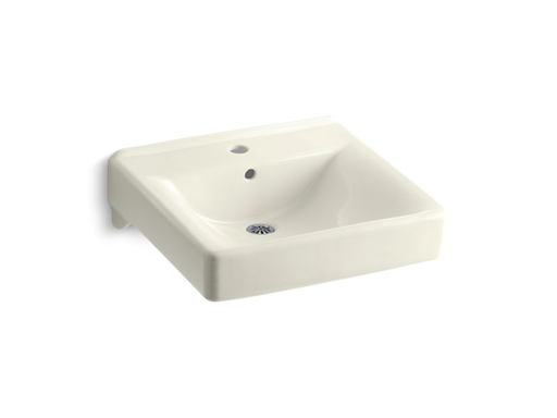 Soho® 20" x 18" wall-mount/concealed arm carrier bathroom sink with single faucet hole, Biscuit