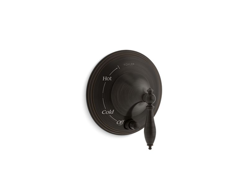 Finial® Traditional pressure-balancing valve trim with lever handle and polished finish accents, valve not included, Oil-Rubbed Bronze