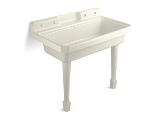 Harborview™ 48" x 28" x 41-11/16" top-mount or wall-mount utility sink with 2 faucet holes on left and right backwalls, Biscuit