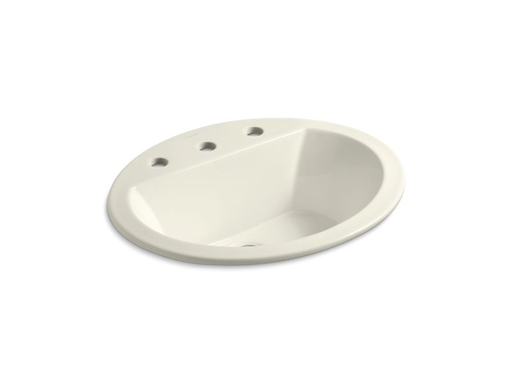 Bryant® oval drop-in bathroom sink with 8" widespread faucet holes, Biscuit