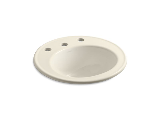 Brookline® 19" diameter drop-in bathroom sink with 8" widespread faucet holes, Almond
