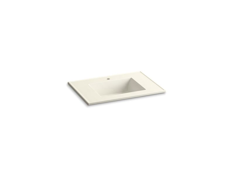 Ceramic/Impressions® 31" rectangular vanity-top bathroom sink with single faucet hole, Biscuit Impressions