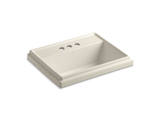 Tresham® rectangular drop-in bathroom sink with 4" centerset faucet holes, Almond