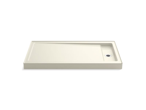 Bellwether® 60" x 34" single-threshold shower base with right offset drain, Biscuit