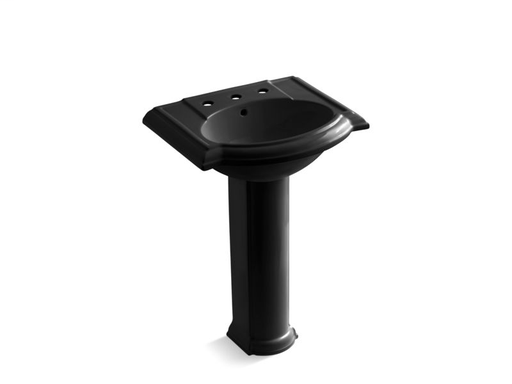 Devonshire® 24" pedestal bathroom sink with 8" widespread faucet holes, Black Black