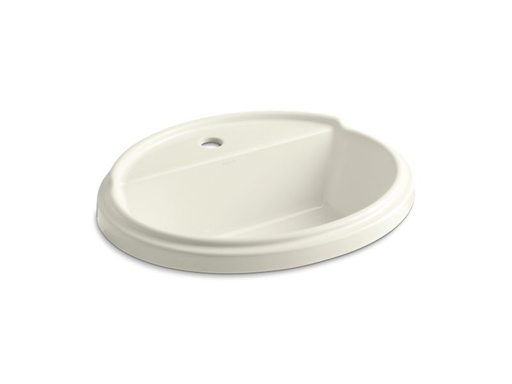 Tresham® oval drop-in bathroom sink with single faucet hole, Biscuit
