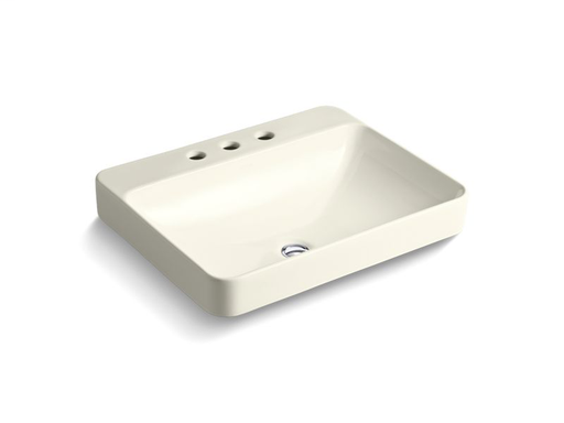 Vox® Rectangle vessel bathroom sink with widespread faucet holes, Biscuit