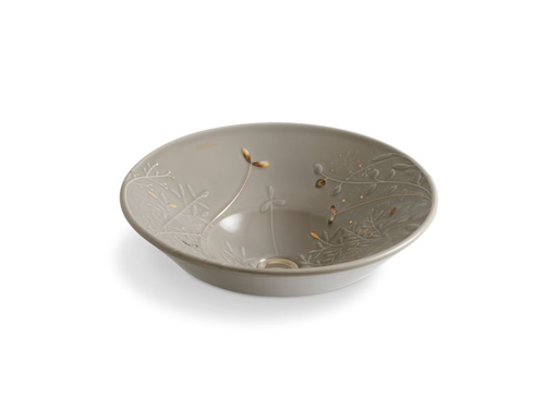 Gilded Meadow™ with gold accents on Conical Bell® vessel bathroom sink, Translucent Cashmere