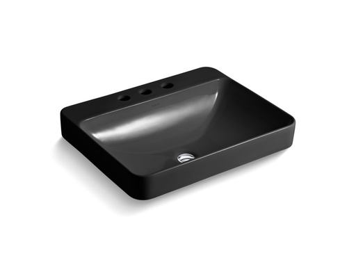Vox® Rectangle vessel bathroom sink with widespread faucet holes, Black Black