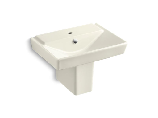 Rêve® 23" semi-pedestal bathroom sink with single faucet hole and shroud, Biscuit