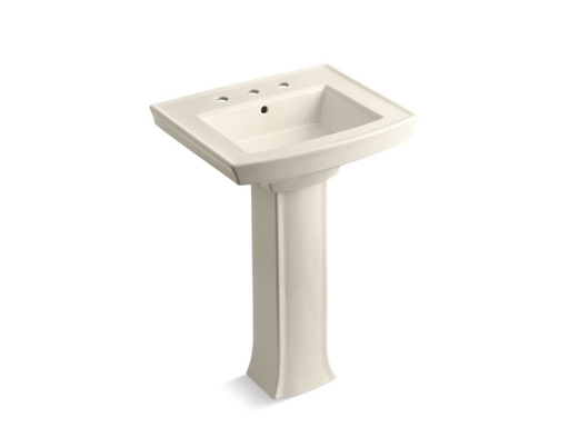 Archer® pedestal bathroom sink with 8" widespread faucet holes, Almond