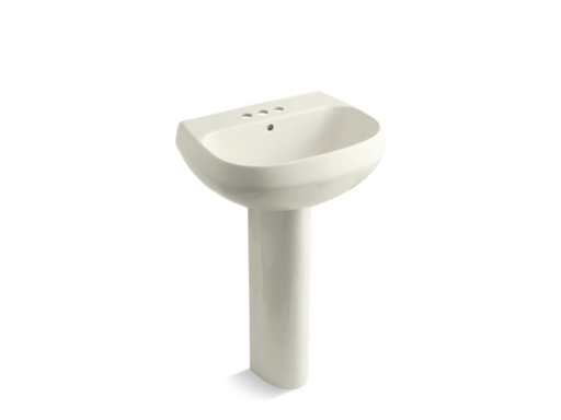 Wellworth® pedestal bathroom sink with 4" centerset faucet holes, Biscuit