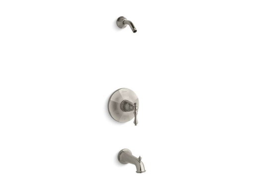 Kelston® Rite-Temp® bath and shower valve trim with lever handle and spout, less showerhead, Vibrant Brushed Nickel