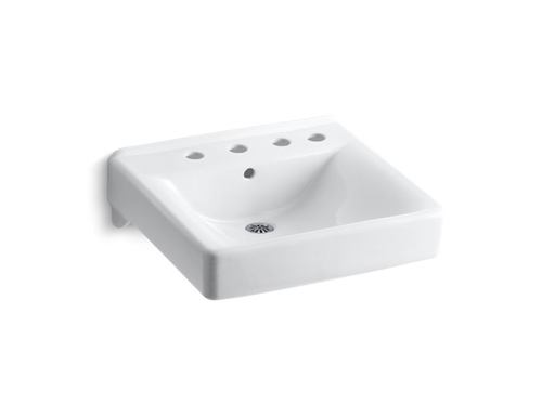 Soho® 20" x 18" wall-mount/concealed arm carrier bathroom sink with 8" widespread faucet holes and right-hand soap dispenser hole, White