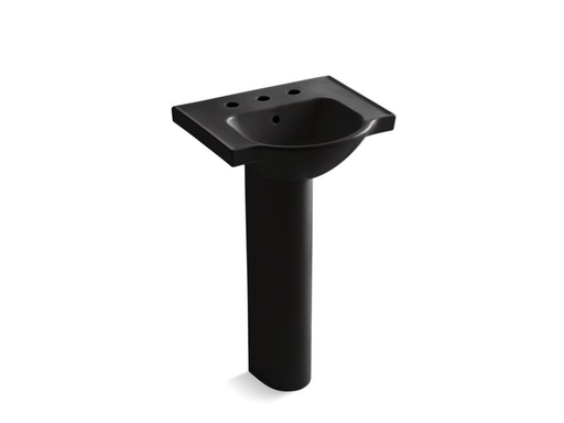 Veer™ 21" pedestal bathroom sink with 8" widespread faucet holes, Black Black