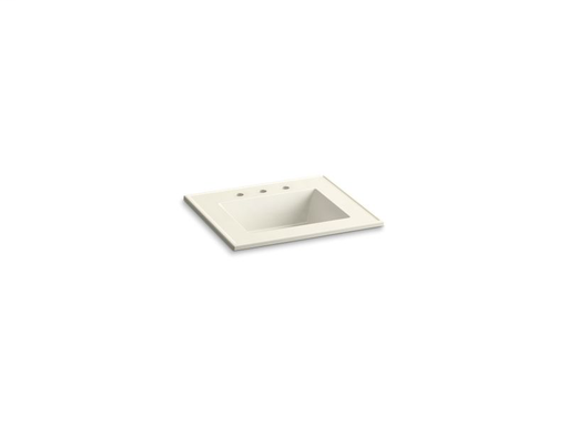 Ceramic/Impressions® 25" rectangular vanity-top bathroom sink with 8" widespread faucet holes, Biscuit Impressions