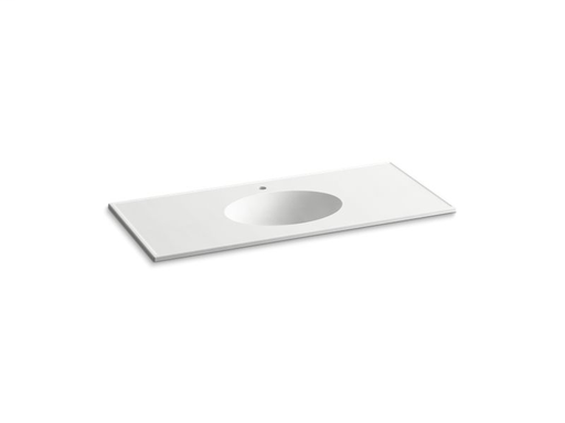 Ceramic/Impressions® 49" oval vanity-top bathroom sink with single faucet hole, White Impressions