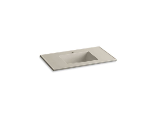 Ceramic/Impressions® 37" rectangular vanity-top bathroom sink with single faucet hole, Sandbar Impressions