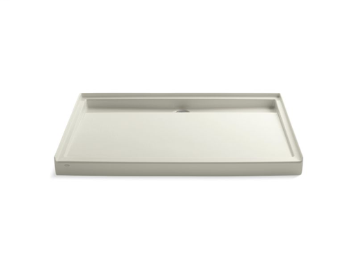 Groove® 60" x 42" single threshold rear center drain shower base, Biscuit