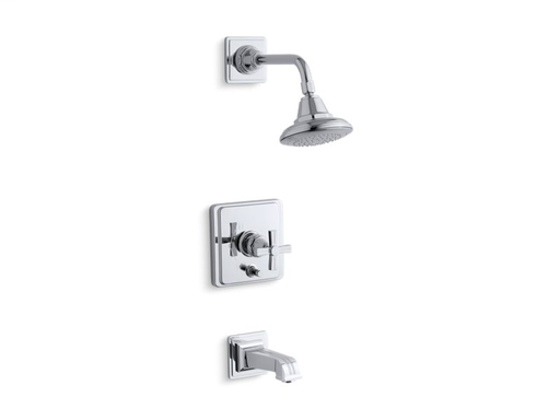 Pinstripe® Rite-Temp® pressure-balancing bath and shower faucet trim with cross handle, valve not included, Polished Chrome