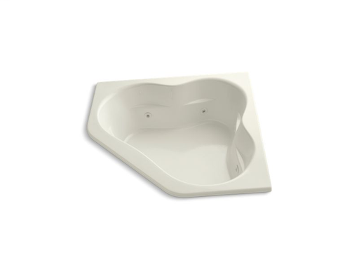 Tercet® 60" x 60" drop-in whirlpool with center drain, heater and custom pump location, Biscuit