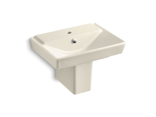 Rêve® 23" semi-pedestal bathroom sink with single faucet hole and shroud, Almond