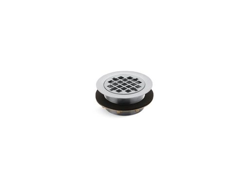 Round shower drain for use with plastic pipe, gasket included, Brushed Chrome