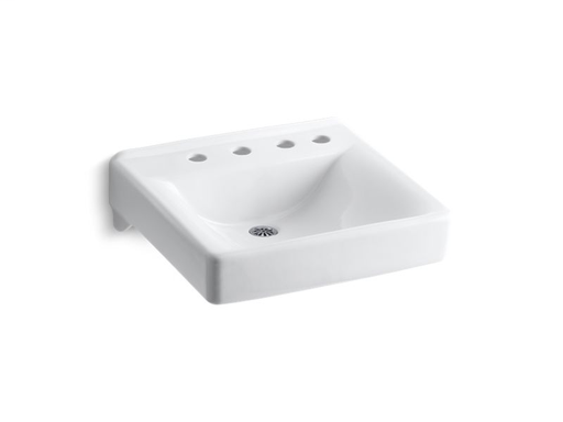 Soho® 20" x 18" wall-mount/concealed arm carrier bathroom sink with 8" widespread faucet holes and right-hand soap dispenser hole, White