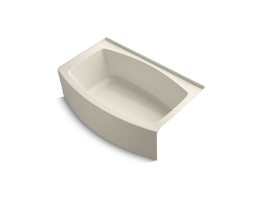 Expanse® 60" x 32-38" curved alcove bath with Bask® heated surface and right-hand drain, Almond