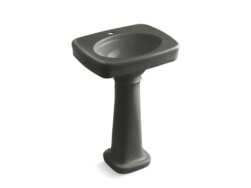 Bancroft® 24" pedestal bathroom sink with single faucet hole, Thunder Grey