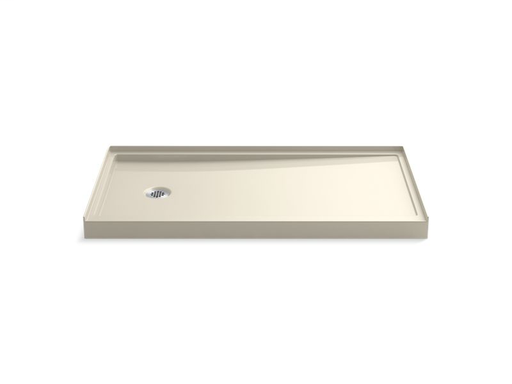 Rely® 60" x 32" single-threshold shower base with left-hand drain, Almond