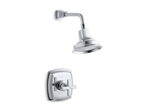 Margaux® Rite-Temp® shower valve trim with cross handle and 2.5 gpm showerhead, Polished Chrome