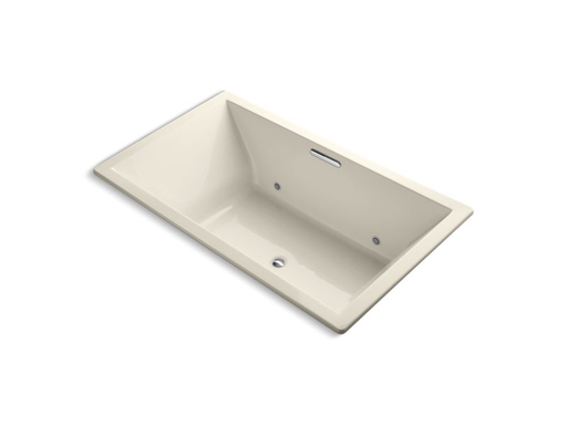 Underscore® Rectangle 72" x 42" drop-in VibrAcoustic® bath with chromatherapy and center drain, Almond