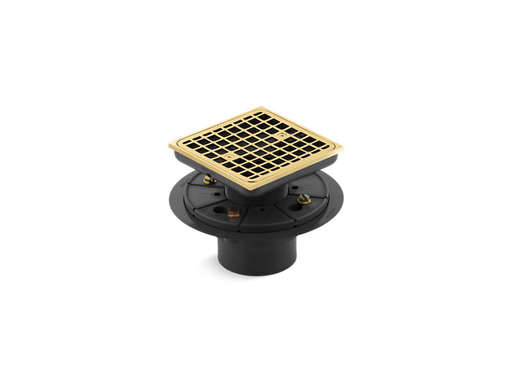 Square design tile-in shower drain, Vibrant Polished Brass