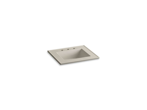 Ceramic/Impressions® 25" rectangular vanity-top bathroom sink with 8" widespread faucet holes, Sandbar Impressions