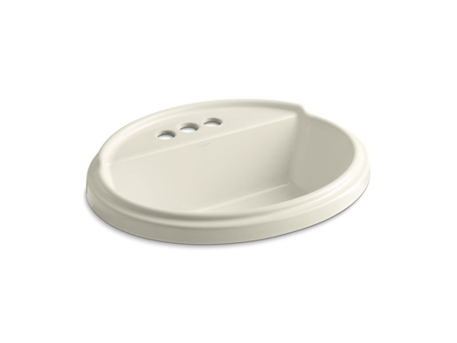 Tresham® oval drop-in bathroom sink with 4" centerset faucet holes, Almond