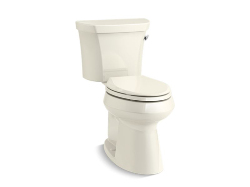 Highline® Comfort Height® two-piece elongated 1.28 gpf toilet with Class Five® flush technology, right-hand trip lever and concealed trapway, seat not included, Biscuit