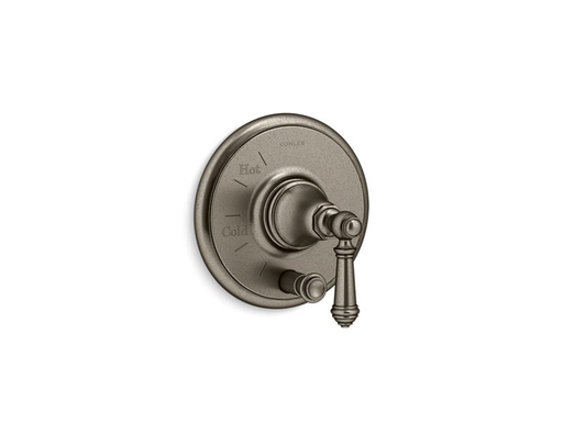 Artifacts® Rite-Temp® pressure-balancing valve trim with push-button diverter and lever handle, Vintage Nickel