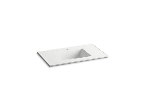 Ceramic/Impressions® 37" rectangular vanity-top bathroom sink with single faucet hole, White Impressions