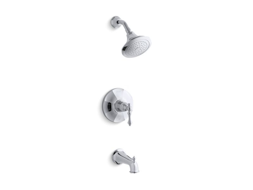 Kelston® Rite-Temp® bath and shower valve trim with lever handle, spout and 2.5 gpm showerhead, Polished Chrome