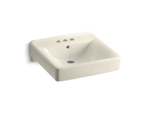 Soho® 20" x 18" wall-mount/concealed arm carrier arm bathroom sink with 4" centerset faucet holes, Almond