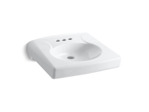 Brenham™ wall-mounted or concealed carrier arm mounted commercial bathroom sink with 4" centerset faucet holes and no overflow, White