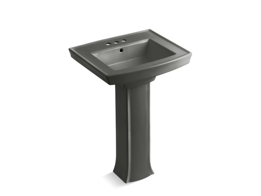 Archer® pedestal bathroom sink with 4" centerset faucet holes, Thunder Grey