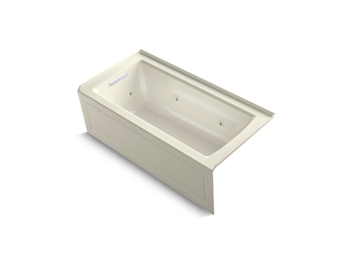 Archer® 60" x 30" three-side integral flange whirlpool with left-hand drain, heater and Comfort Depth® design, Biscuit