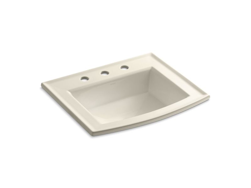 Archer® drop-in bathroom sink with 8" widespread faucet holes, Almond