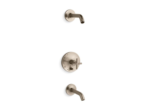 Purist® Rite-Temp® bath and shower trim set with push-button diverter and cross handle, less showerhead, Vibrant Brushed Bronze